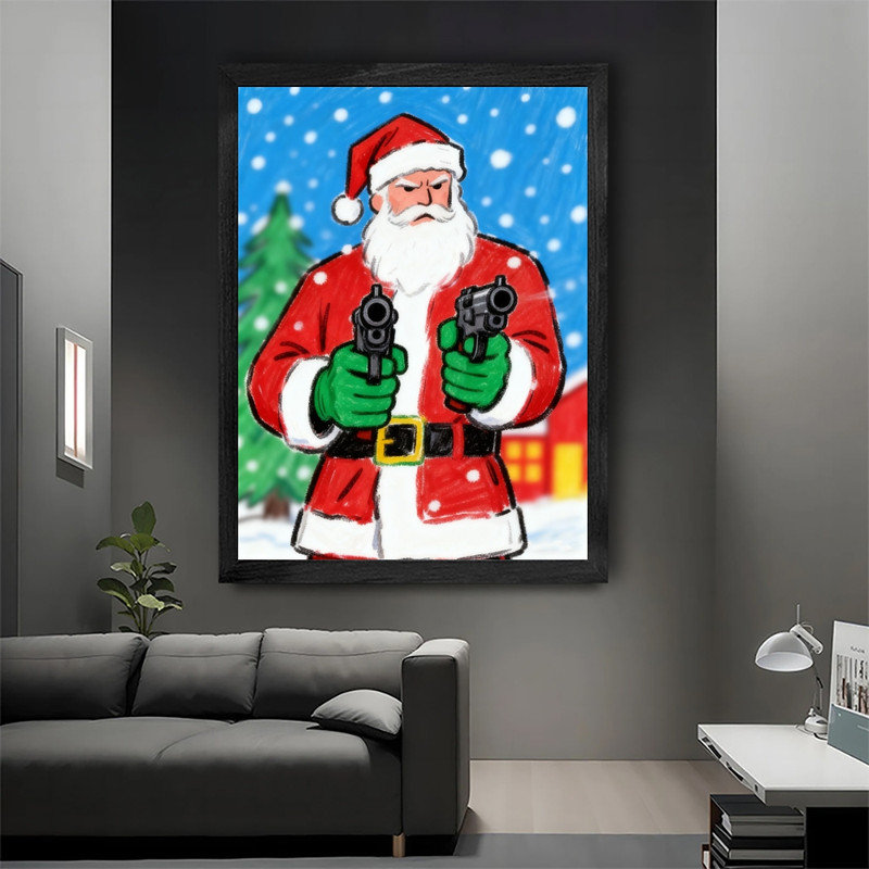 «Black Christmas Bold Christmas Santa Claus Rifle Wall Art», impression de cadre festif décalé, H 37 po x l 25 po