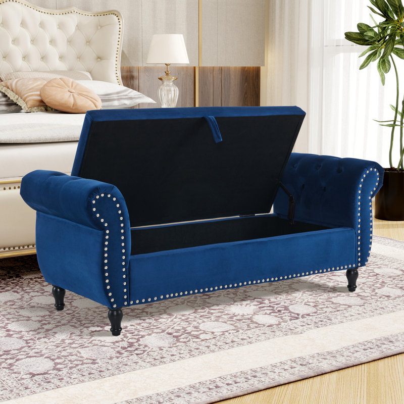 Velvet Multifunctional Storage Rectangular ottoman, Antique Navy Blue