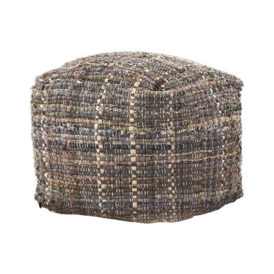 Pouf en tissu kaki fabriqué à la main - 93% denim recyclé, 7% papier, aspect tressé multicolore fascinant, capacité de poids de 250 lb, bourre de perles, décoration en denim et envoûtant 16 x 16 x 16 po, cube de 16 po de charge