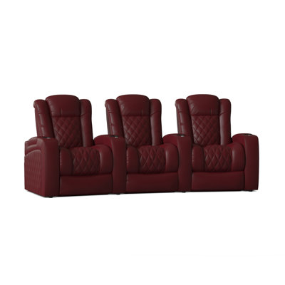 Upholstered Power Reclining Home Theater Seating with Cup Holder