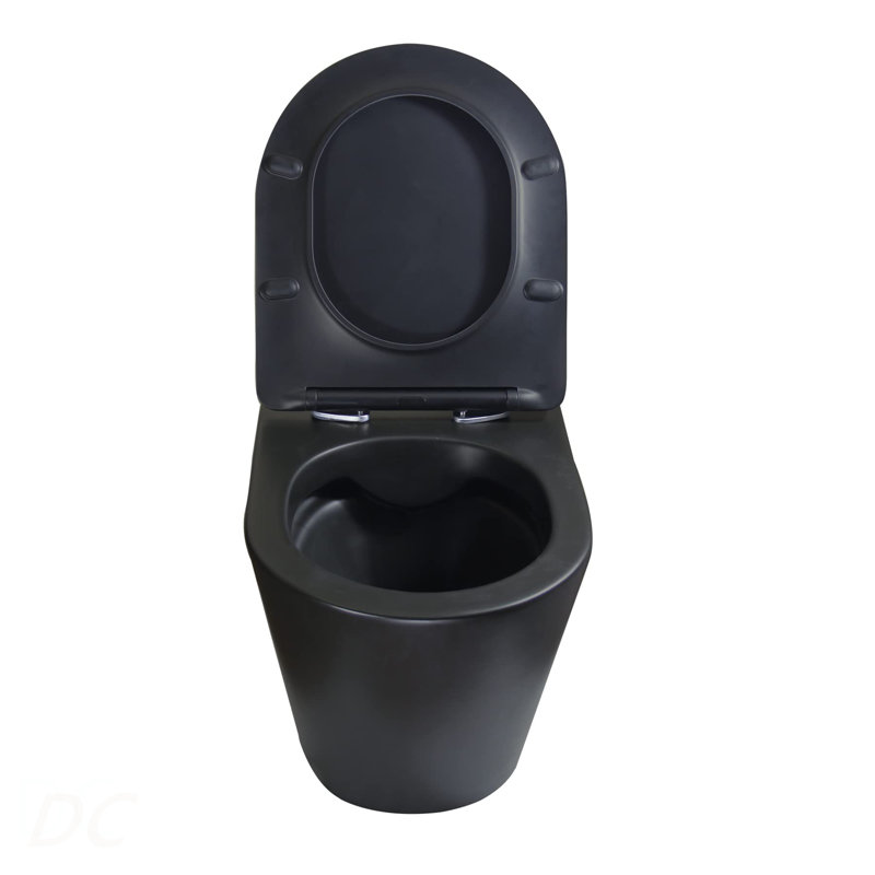 Cuvette de toilette murale avec cuvette en forme de D au design moderne, sans rebord, noir, Black