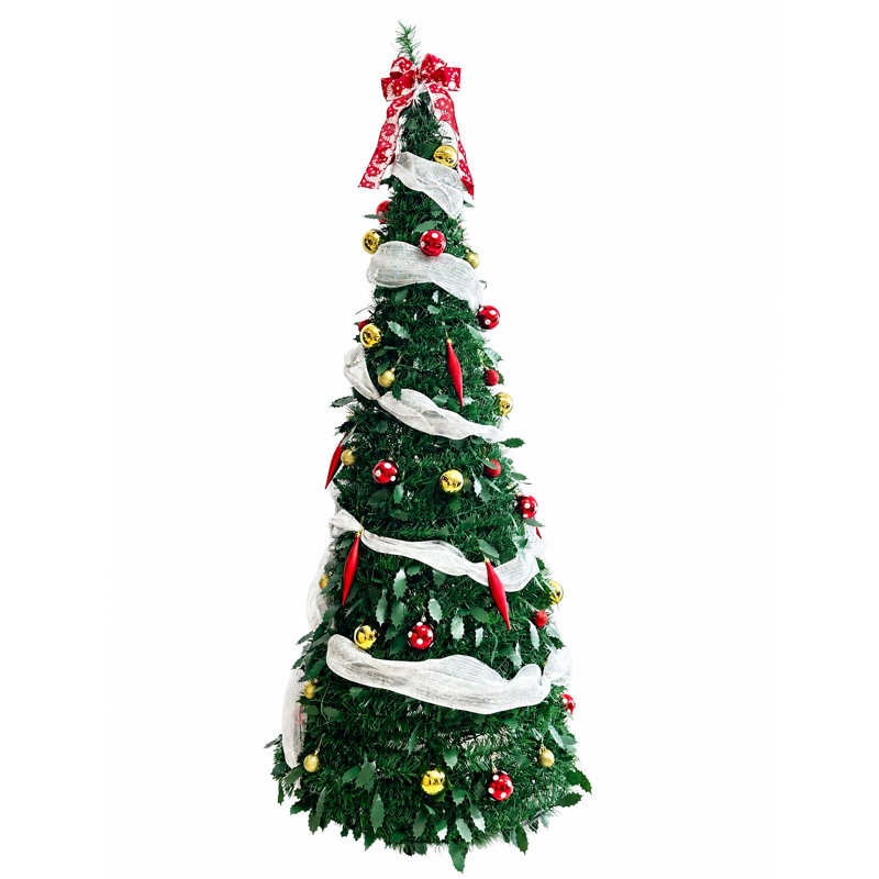 Sapin de Noël pliable et fin de 1,8 m avec décorations en boule