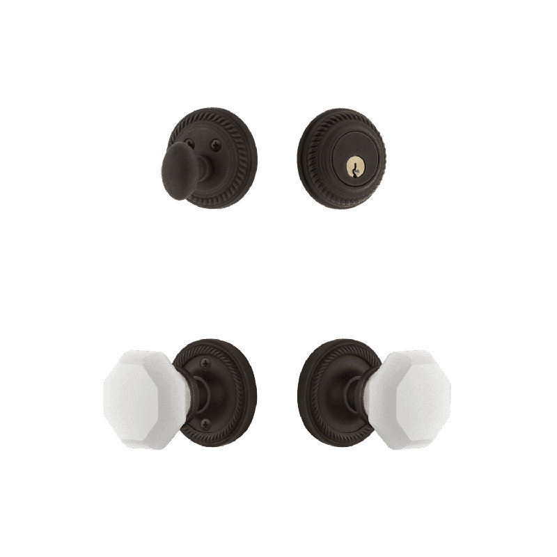 Nostalgic Warehouse Rope Rosette Entry Set with Waldorf Crystal Knob, Oil-Rubbed Bronze / White, 2.75