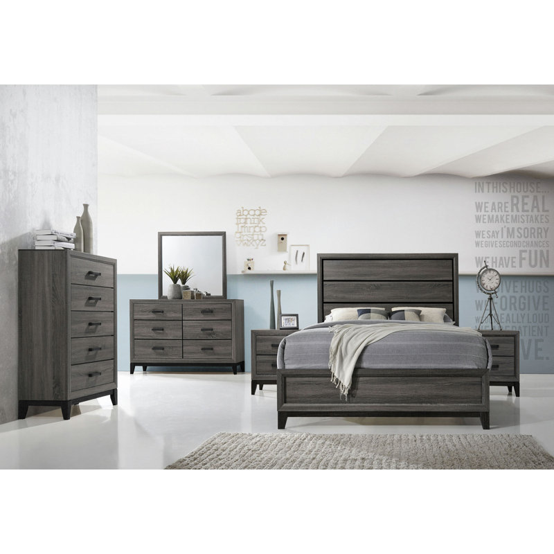 Lit contemporain en bois, Gris, Grand lit