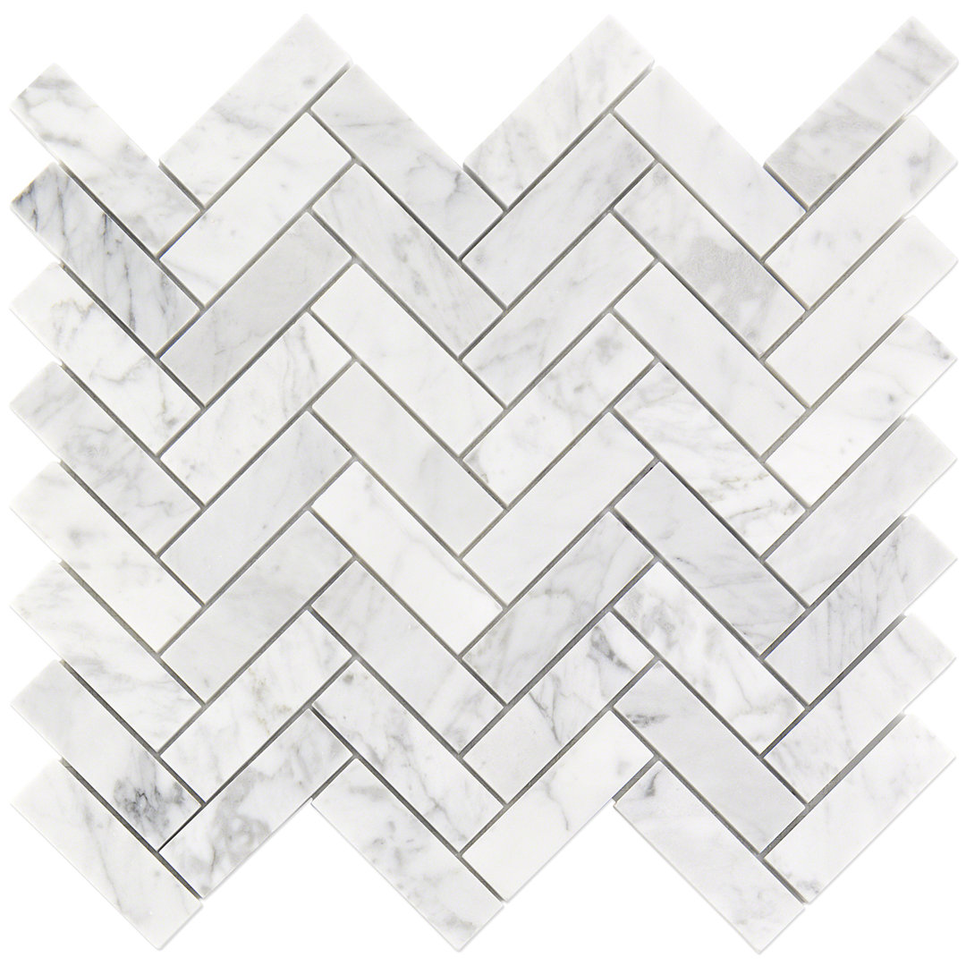 Carrara 1" x 3" Marble Herringbone Mosaic Wall & Floor Tile Bond Tile