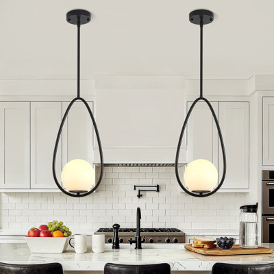 1-Light Modern Pendant Light with Opal Teardrop Glass Shade for Kitchen Island, Dining Room, Sink & Entryway