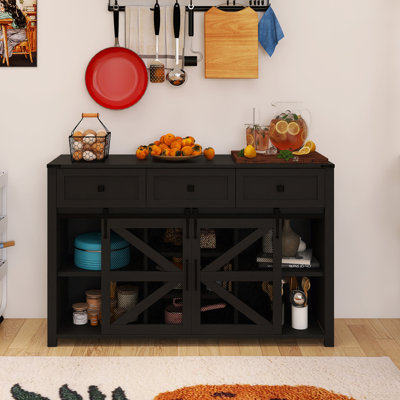55.00 Inch Wood Sideboard with Adjustable Shelves,Metal Mesh and Drawers