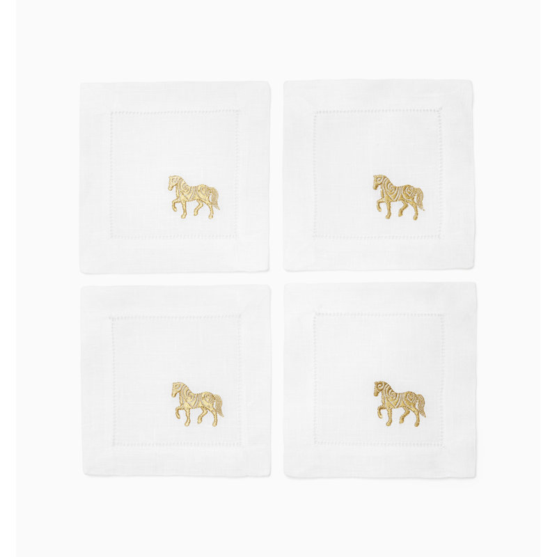 Lunar New Year Linen Square Napkins, White/Gold