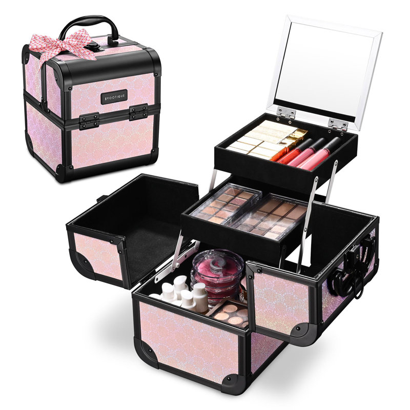 Organisateur de maquillage pour trousse de maquillage House of Hampton® avec artiste miroir, Blush ForgetMeNo