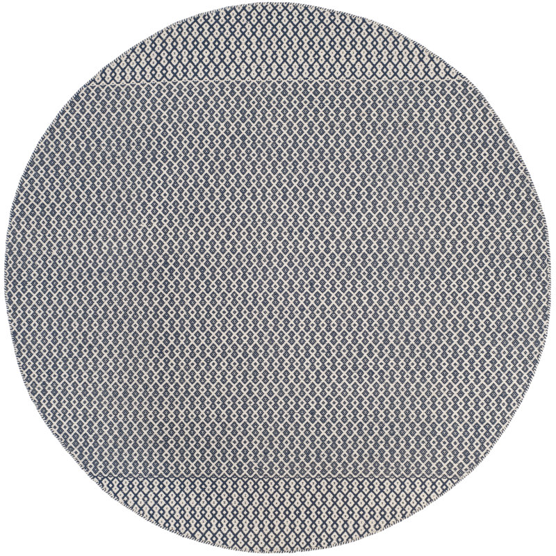 Tapis ivoire / bleu marine en coton tissé à plat à la main Bester, Rond 4 pi