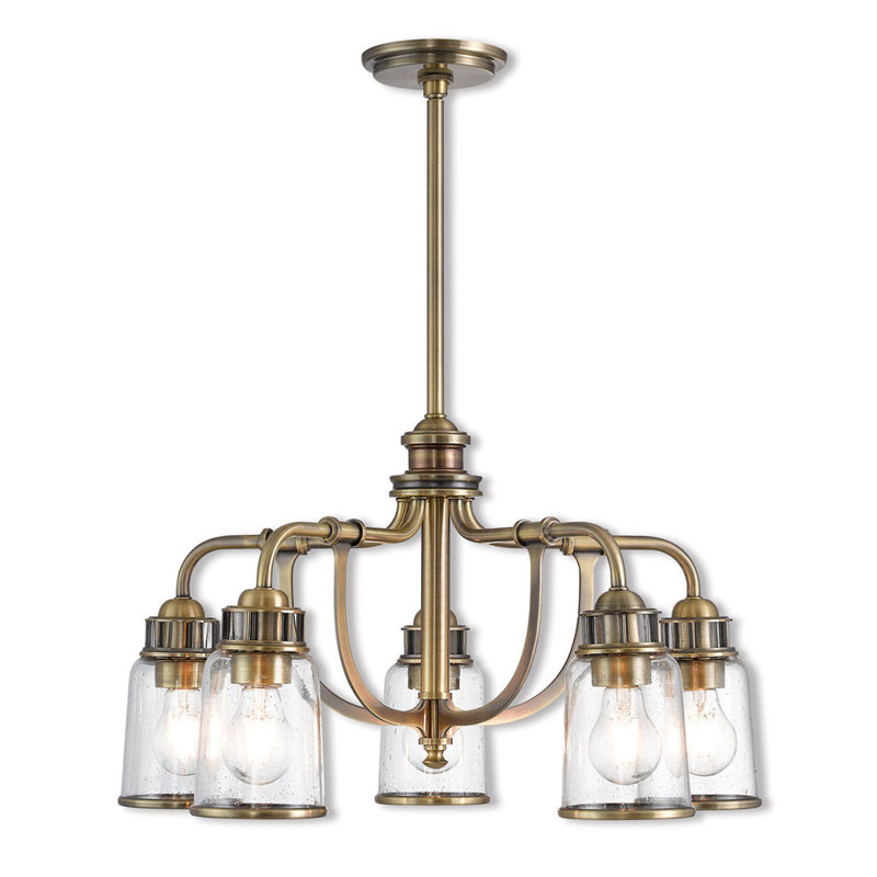 Lustre classique spectaculaire à 5 lumières Derrick, Or brossé