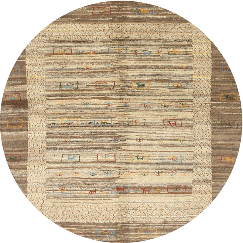 Tapis contemporain beige / olive clair, Rond 3 pi