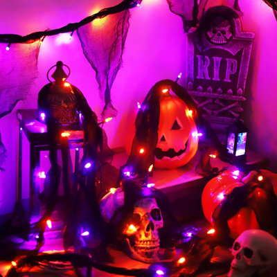 Halloween Decorations String Lights Orange And Purple Indoor 30LED With Black Gauze Timer, 2 Mode Battery Operated 9.9Ft Creepy Cloth Spooky Lights, Gothic Party Room Decor (1PACK)