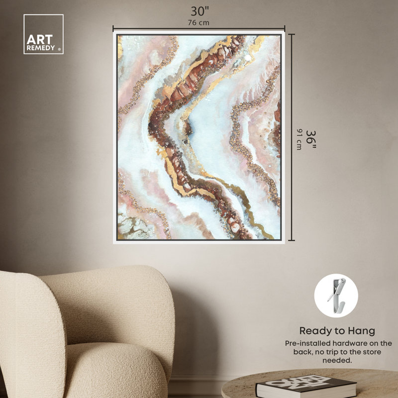 Geodes "Blush Geode" par Art Remedy sur, Cadre blanc, H 37 po x l 31 po