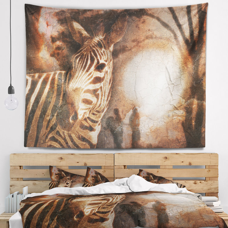 Tapisserie zébrée africaine de style rétro, H 50 po x l 60 po