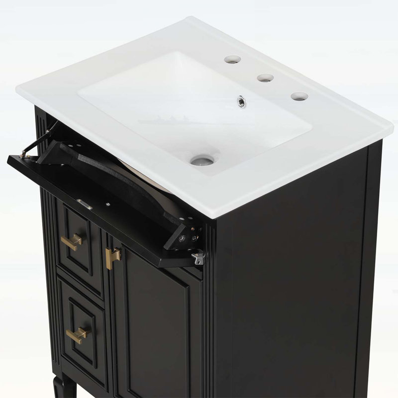 Meuble-lavabo autoportant de 24 po avec lavabo, Noir