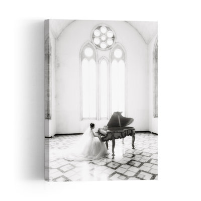 Bride Playing Grand Piano Elegant Gothic Romantic Wall Art Print