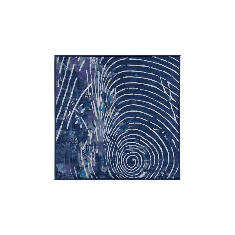 Machine Washable Blue Area Rug, Square 8'