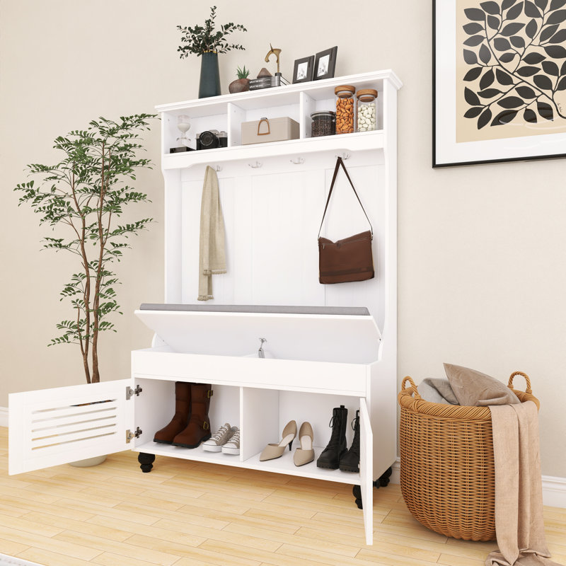 Arbre d'entrée Thado d'une largeur de 47,2 po avec banc et rangement pour chaussures, Blanc