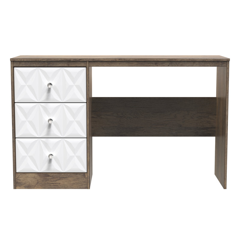 Ceinwen 3 Drawer Desk (Ready Assembled), White Matt/Vintage Oak