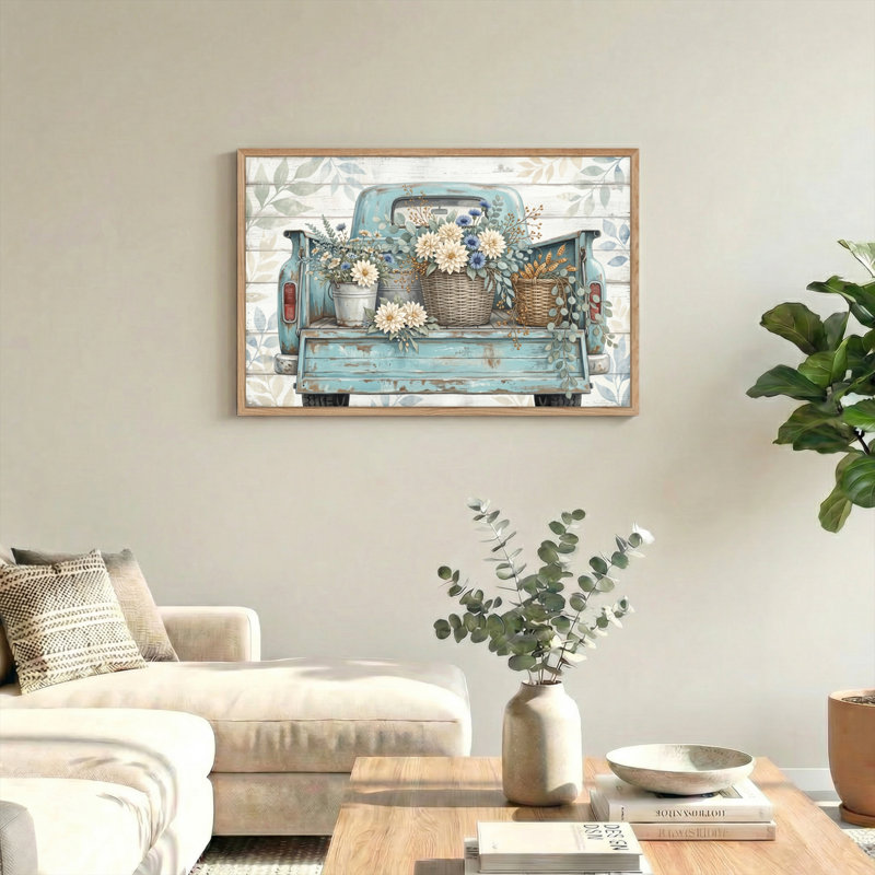 Ensemble de 1 tableau mural rustique à motif floral sur toile, 36"H x 48"W, Naturel