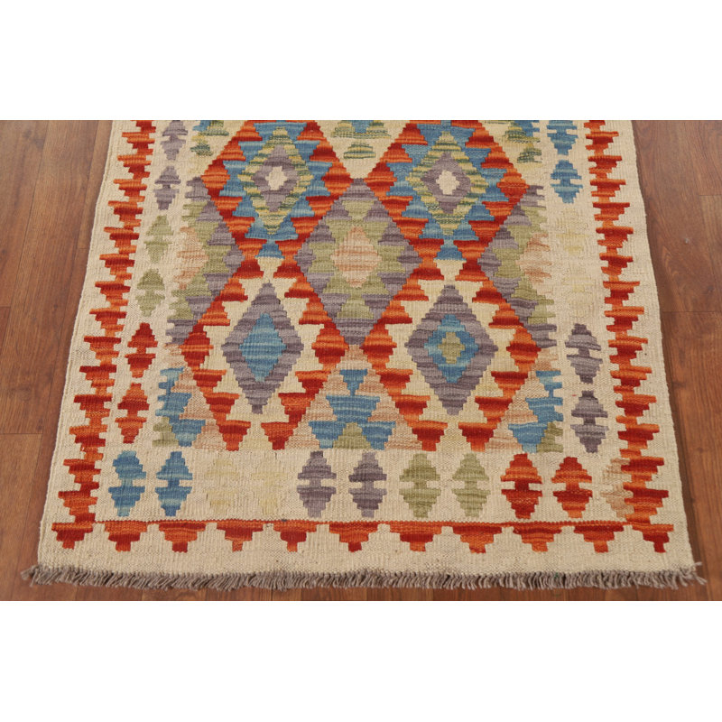 Geometric Kilim Wool Runner Rug 3x10