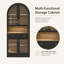 Meuble bar/cave à vin noir arqué de style milieu du siècle, 70 pouces – Portes en verre trempé, emplacements pour bouteilles, porte-verres à pied, crochets et tiroirs-1824802747