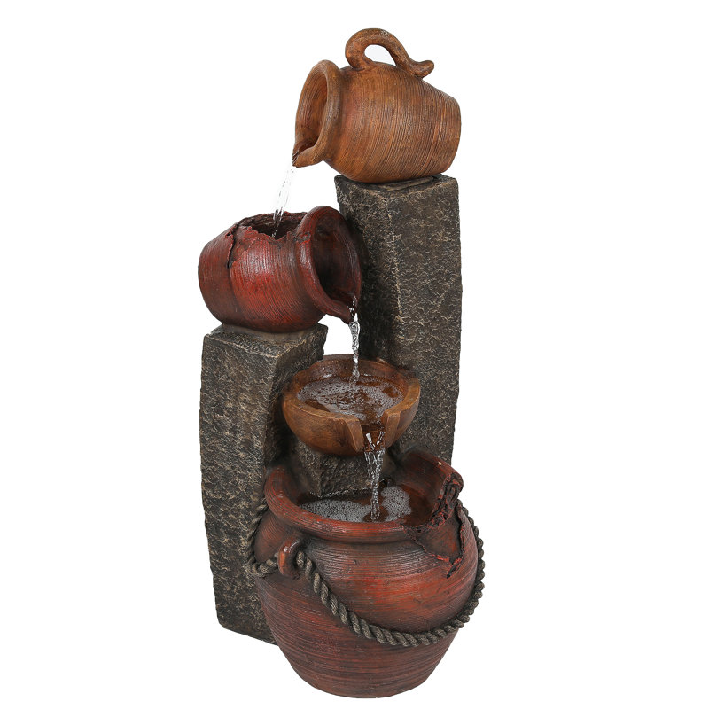 Rustic Brown Poly Resin 3-Tier Outdoor Fountain with LED Lights