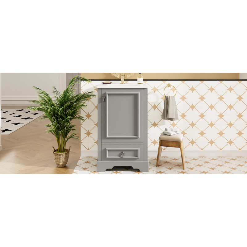 Meuble-lavabo de style moderne de 20 po avec poignée en alliage d'aluminium, charnières à fermeture douce et support de rangement pour porte