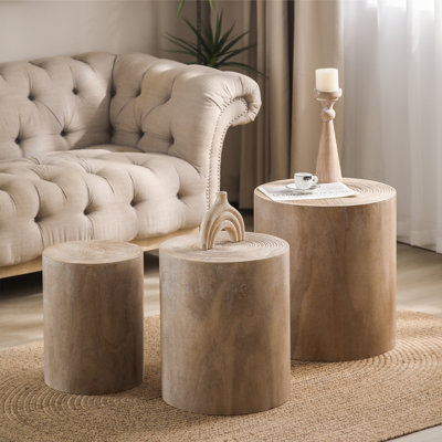 3-Piece Rustic Wooden Coffee Table,Tree Stump End Table by Ebern Designs