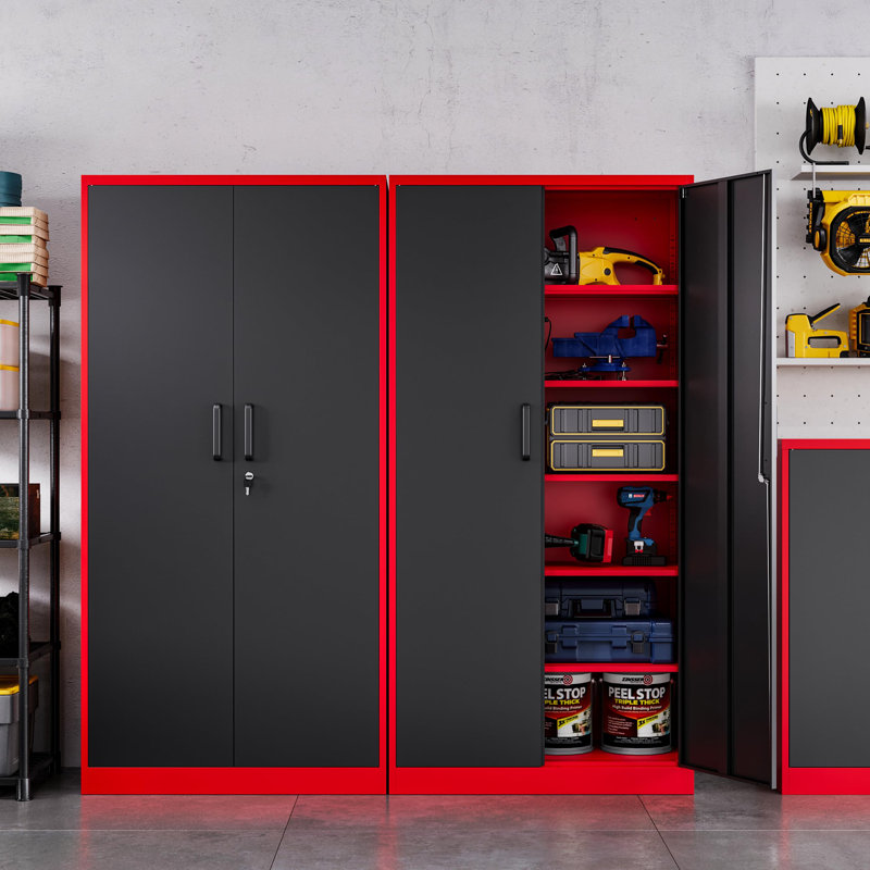 Metal Single Storage Cabinet ( 72'' H X 36'' W X 18'' D), Red/Black