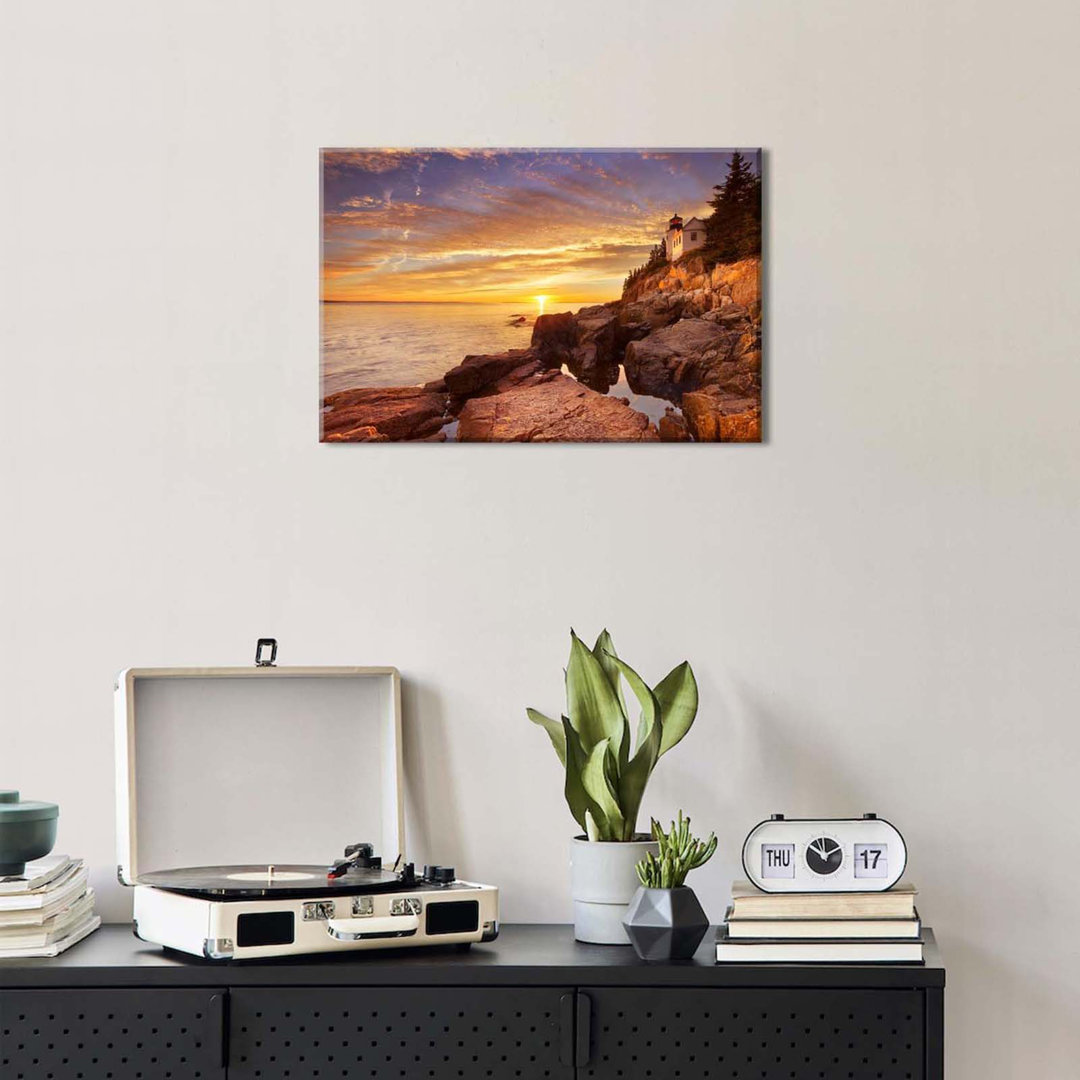 Sunset Coastal Wall Art Bass Harbor Beach Bathroom Decor Acadia National Park Poster Ocean Landscape Canvas Prints Pictures Modern Nature Lighthouse A