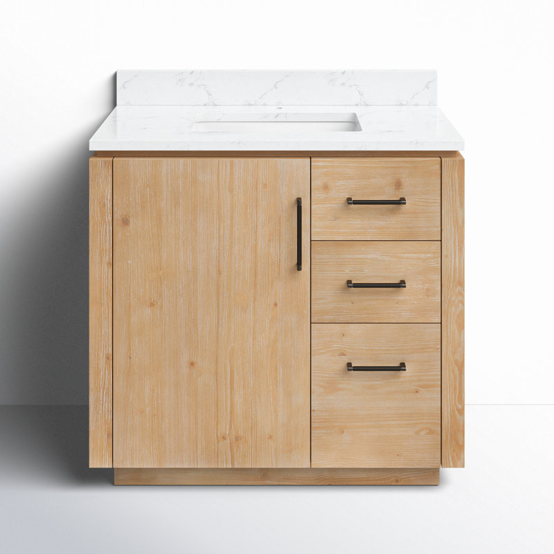 Cloverfield 36'' Single Bathroom Vanity with Cultured Marble Top, Matte Black, Fir Wood Brown