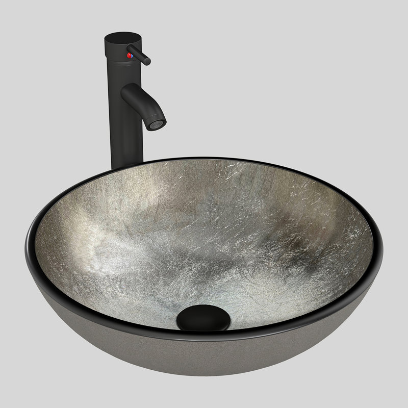 Dark Brown Glass Hand Hammered Circular Vessel Bathroom Sink with Faucet, Dark Brown
