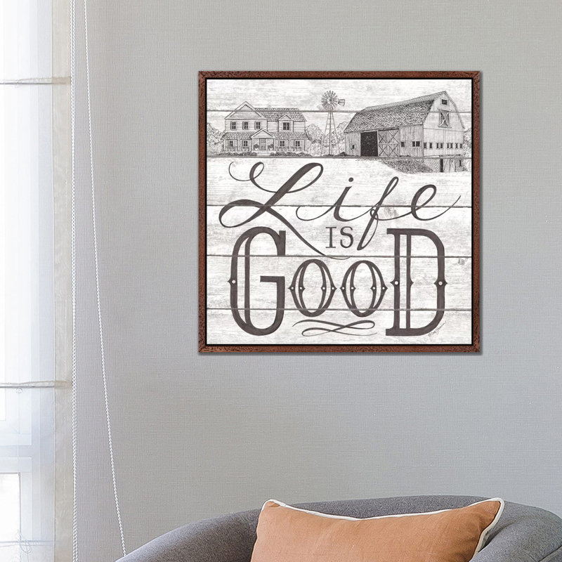 Life Is Good by Deb Strain - Print on Canvas, 66.04cm H x 66.04cm W x 3.81cm D, Classic Brown Wood Framed