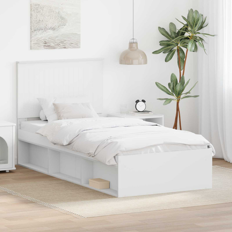 Solid Wood Bed, European Single (90 x 200 cm), White