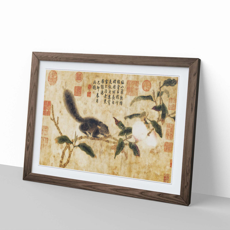 Squirrel on a Tree by Qian Xuan - Picture Frame Painting Print, 48cm H x 65cm W x 2cm D, Walnut Framed