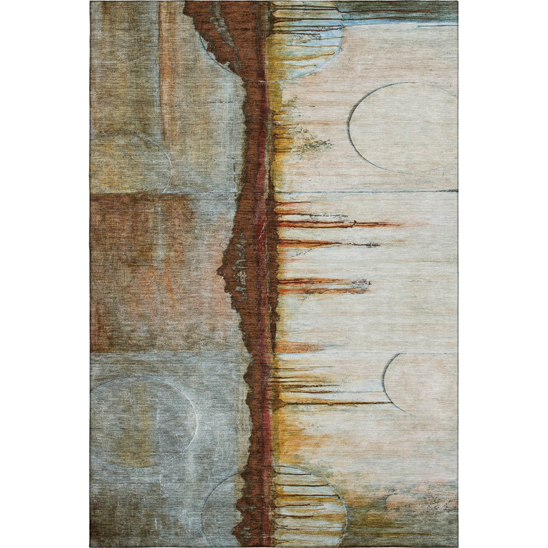 Premium Machine Washable Mayfield Abstract Rug, Rust, 3' x 5'