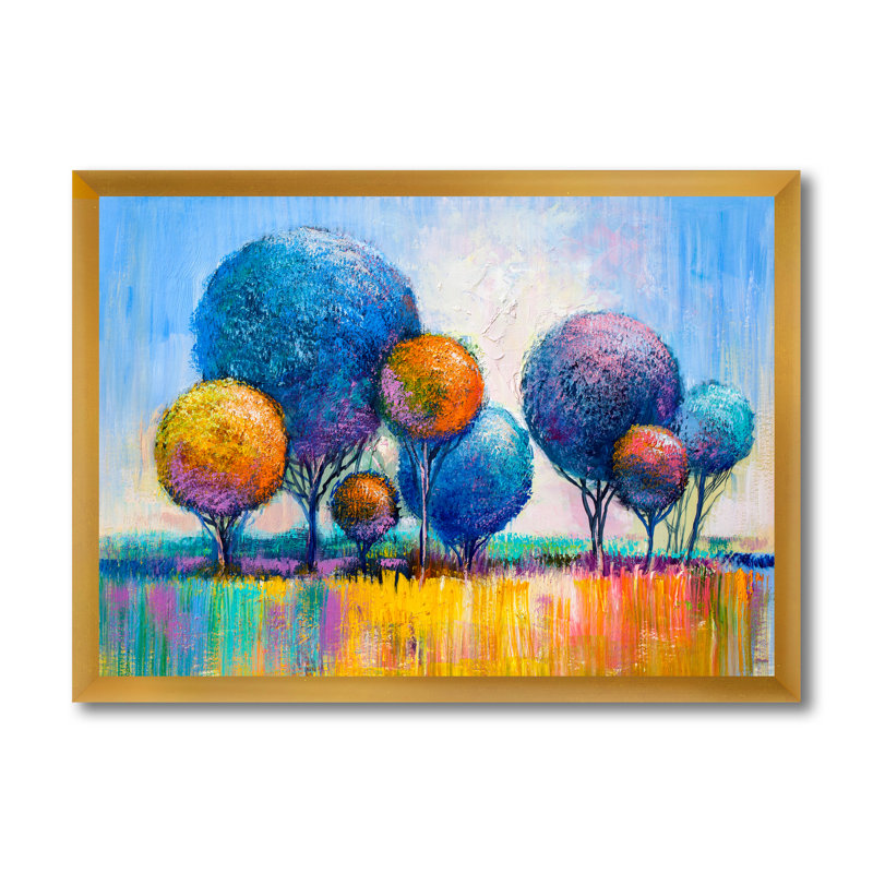 Autumn Fantasy Trees IV - Peinture sur toile, H 30 po x l 40 po x 1,5 po, Cadre doré