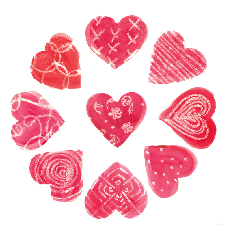 Hearts And More Hearts II, H 20 po x l 20 po, Toile encadrée flottée blanche, Non