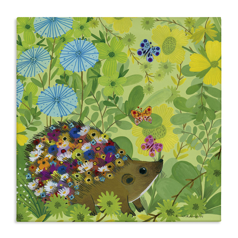 Happy Hedgehog & Flowers Canvas, design by Kay Widdowson, 17" H x 17" W