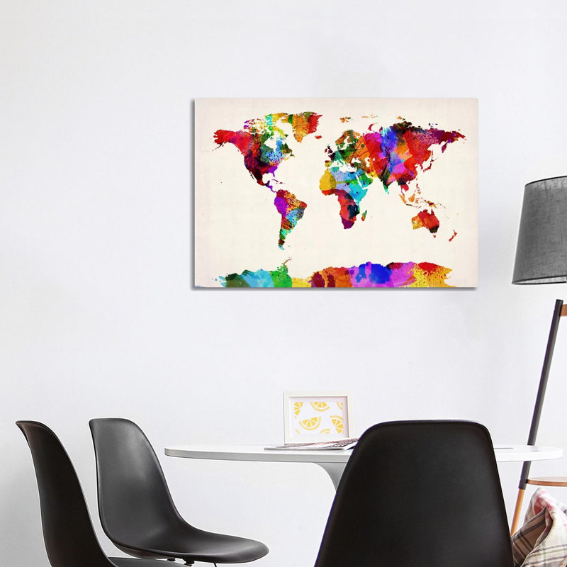 « michael tompsett », impression sur toile, "map of the world (abstract paint) ii", H 26 po x l 40 po x P 1,5 po