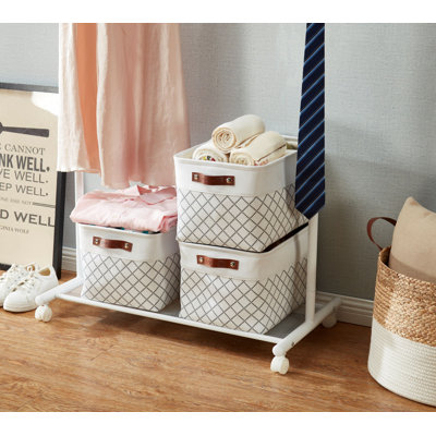 Bac de rangement pliable | Panier pliable en tissu robuste avec poignées à carreaux blancs