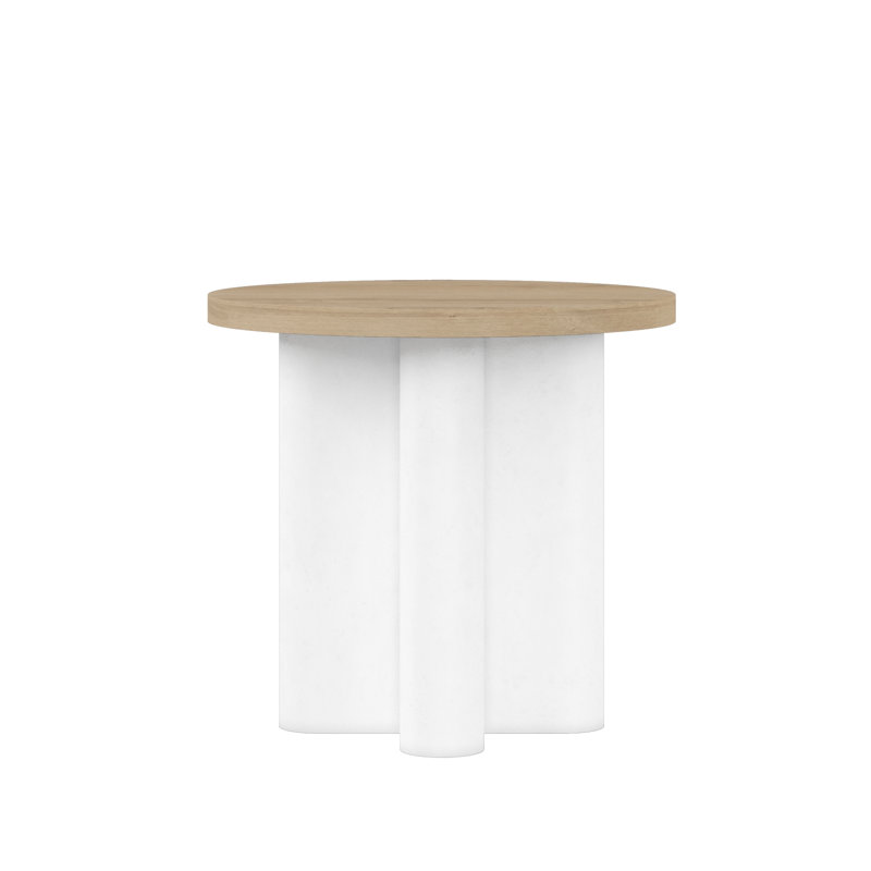 Garrison Round Wood and Stone End Table
