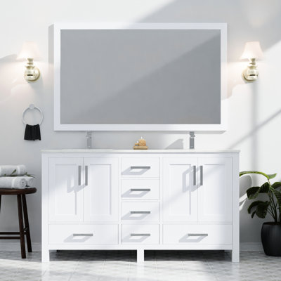 60 In. W X 22 D White Double Bath Vanity With 58 Mirror - 6 Drawers, 2 Inner Cabinets, Plentiful Storage Varieties, Fully Assembled D, Mirror, Abundant Capacity,