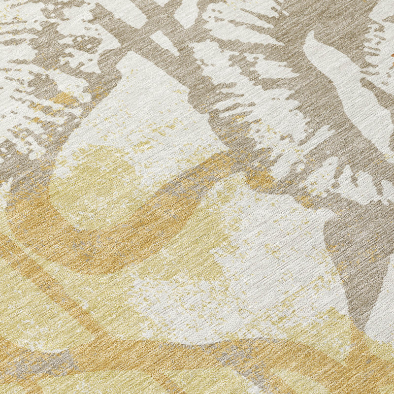 Machine Washable Indoor/Outdoor Chantille ACN2894 Floral Rug, Wheat, 9' x 12'