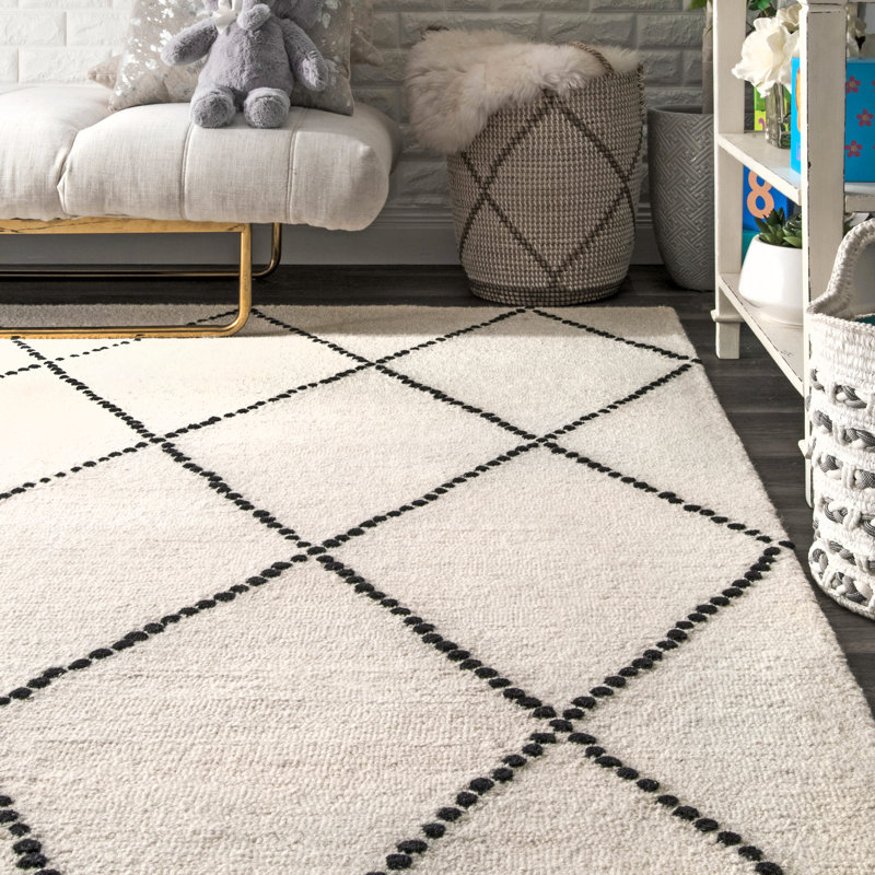 Tapis ivoire / noir en laine touffeté à la main Arruda, Rectangle 7 pi 6 po x 9 pi 6 po