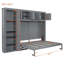 Grand lit escamotable mural avec armoires, gris