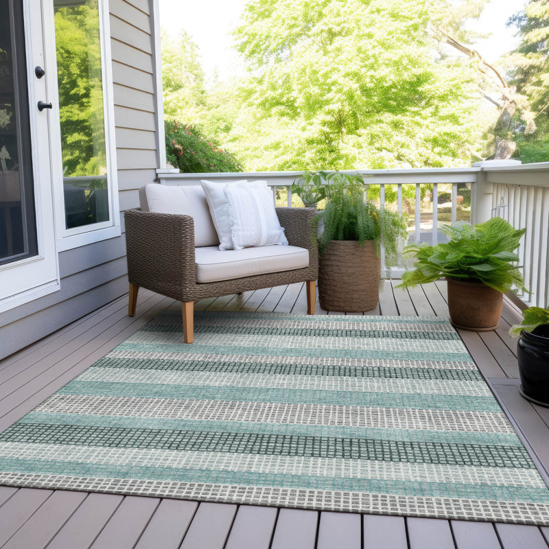 Machine Washable Indoor/Outdoor Xhevrie Teal Rug, Rectangle 10' x 14'
