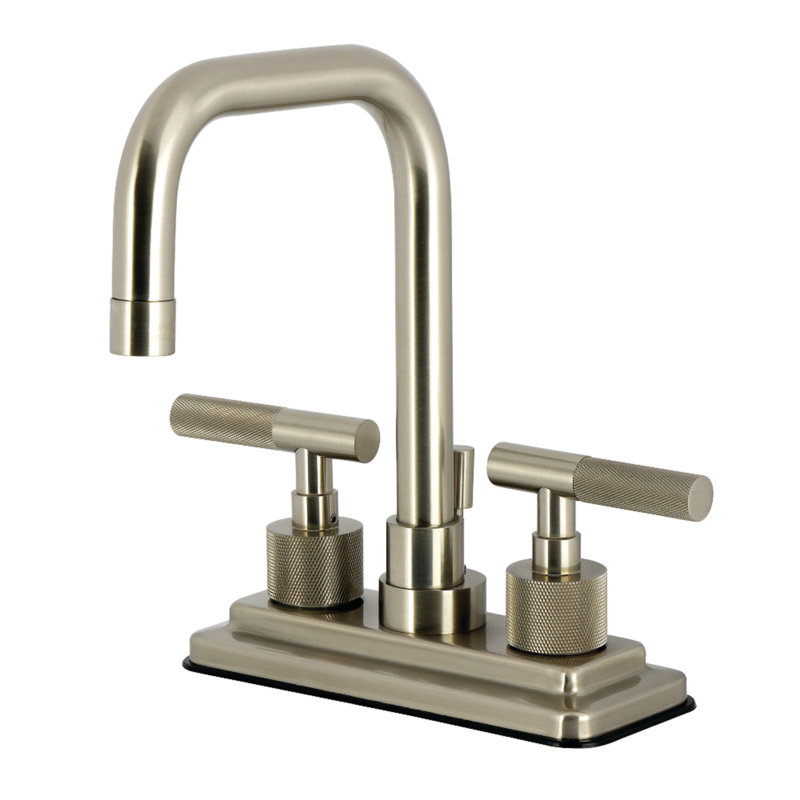 Robinet de salle de bain central à 4 trous à fixation sur comptoir à 3 trous avec poignée moletée et bonde escamotable en laiton Kingston